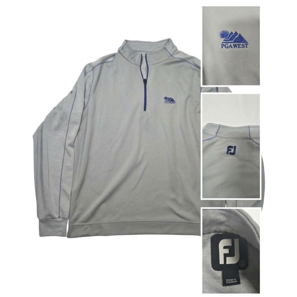 FootJoy PGA West Golf Pullover Mens L Gray Blue 1 4 Zip Performance Mid Layer